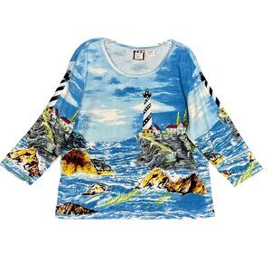 Take‎ Two Clothing Long Sleeve Top Size Large Lighthouse Sequin Shirt Vintage